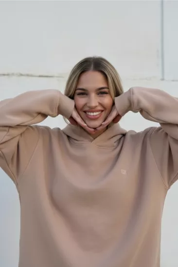 Pastelastore Pamuklu Kapüşonlu 3 İplik Şardonlu Kalın Oversize Sweatshirt