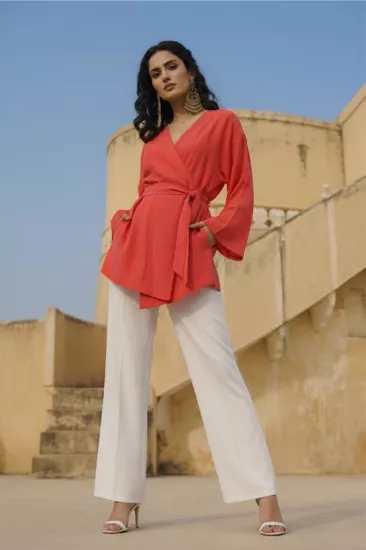 Doğal Viskon Kumaş Cepli Kemerli Kadın Kimono