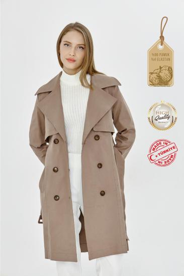 Pastelastore Esnek Pamuk Gabardin Midi (95cm) Astarsız Kadın Trençkot 1118