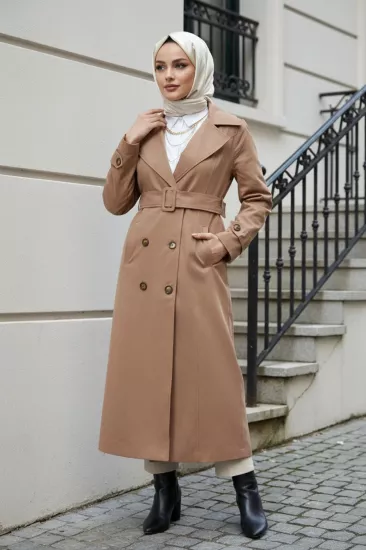 %100 Pamuk Ekstra Uzun (120cm) Tesettür Trençkot