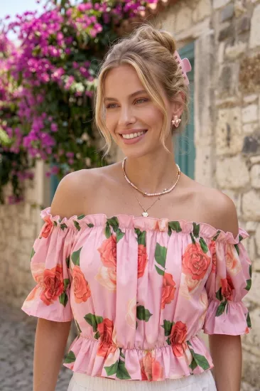 Madonna Yaka Kadın Bluz – Lastik Detaylı