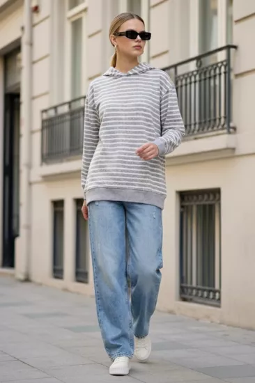 Pastelastore Çizgili Triko Oversize Sweatshirt