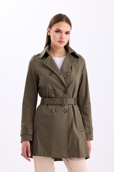 Pastelastore Esnek Pamuk Gabardin Kısa (80cm) Omuz Apoletli Kemerli Kadın Trençkot 1120