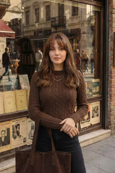 Örgü Detaylı Kadın Triko Kazak