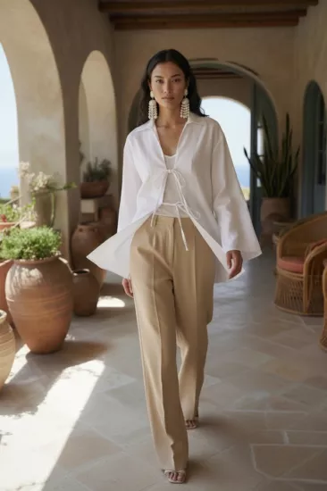 %100 Pamuk Keten Cepli Bağcıklı Kadın Kimono