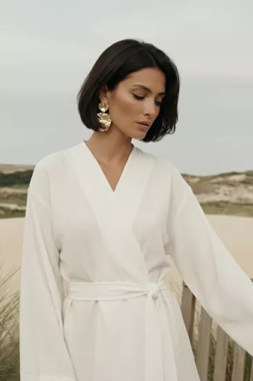 Doğal Viskon Kumaş Cepli Kemerli Kadın Kimono