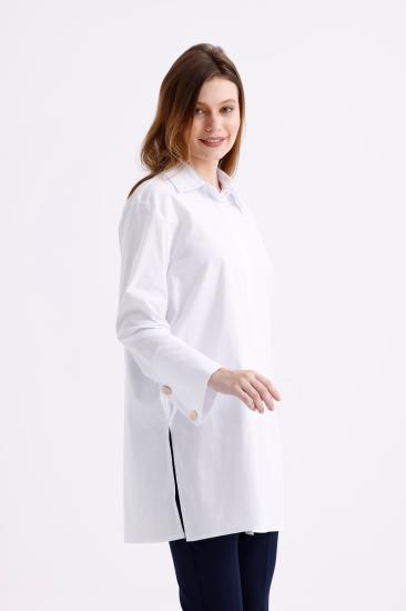 Geniş Manşetli %96 Pamuk Poplin Uzun Gömlek 1160