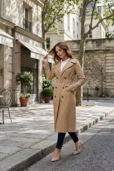 %100 Pamuk Ekstra Uzun (120cm) Kadın Trençkot