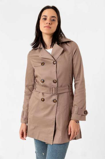Pastelastore Esnek Pamuk Gabardin Kısa (80cm) Omuz Apoletli Kemerli Kadın Trençkot 1120