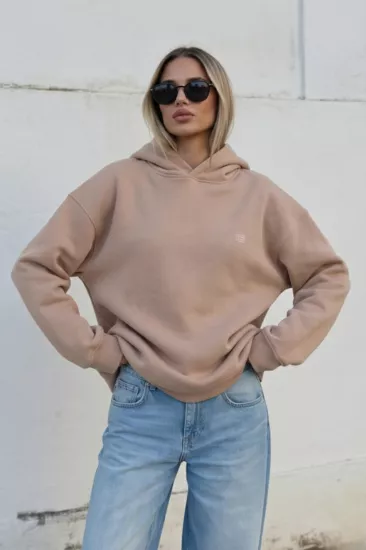 Pastelastore Pamuklu Kapüşonlu 3 İplik Şardonlu Kalın Oversize Sweatshirt