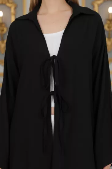 Doğal Viskon Kumaş Cepli Bağcıklı Kadın Kimono