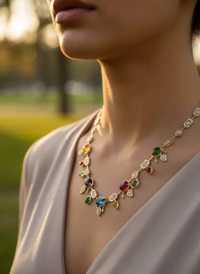 14 Ayar Altın Kaplama Renkli Taşlı Mg Color Kolye