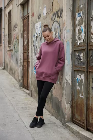 Pastelastore Pamuklu Kapüşonlu 3 İplik Şardonlu Kalın Oversize Sweatshirt