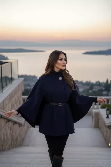 Silver Detaylı Kaşe Pelerin Panço