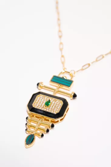 Mg Xl Kolye – Altın Kaplama, Zümrüt Yeşili Taşlı