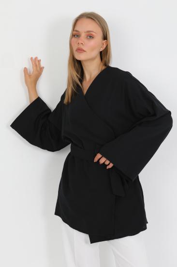 %100 Pamuk Keten Cepli Kemerli Kadın Kimono 1166