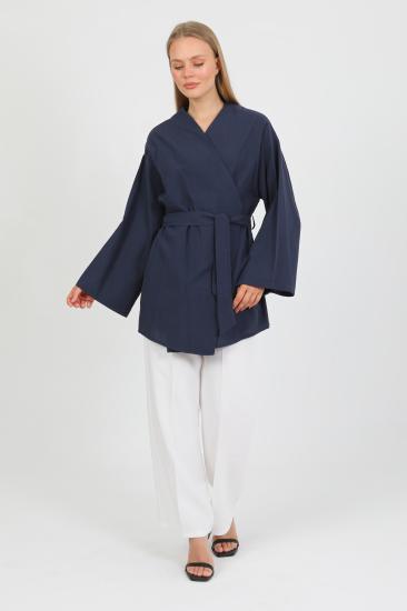 %100 Pamuk Keten Cepli Kemerli Kadın Kimono 1166