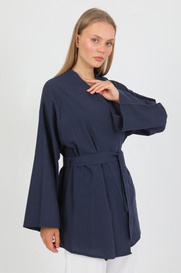 %100 Pamuk Keten Cepli Kemerli Kadın Kimono 1166