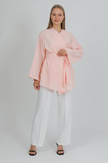 %100 Pamuk Keten Cepli Kemerli Kadın Kimono 1166