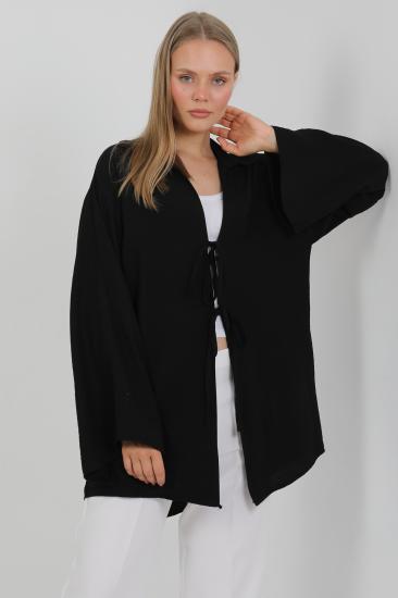 Doğal Viskon Kumaş Cepli Bağcıklı Kadın Kimono