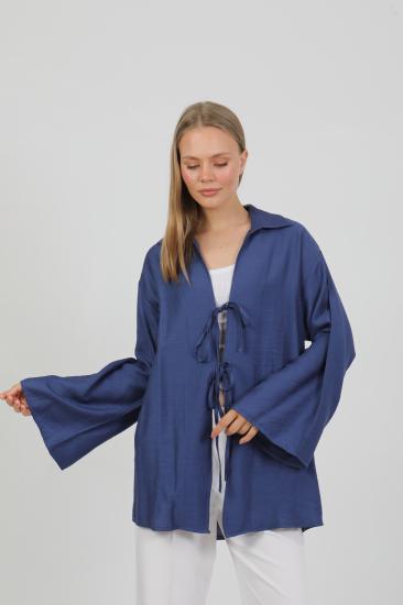 Doğal Viskon Kumaş Cepli Bağcıklı Kadın Kimono