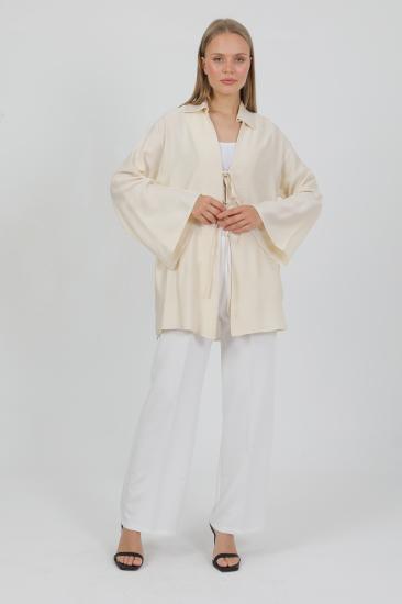 Doğal Viskon Kumaş Cepli Bağcıklı Kadın Kimono