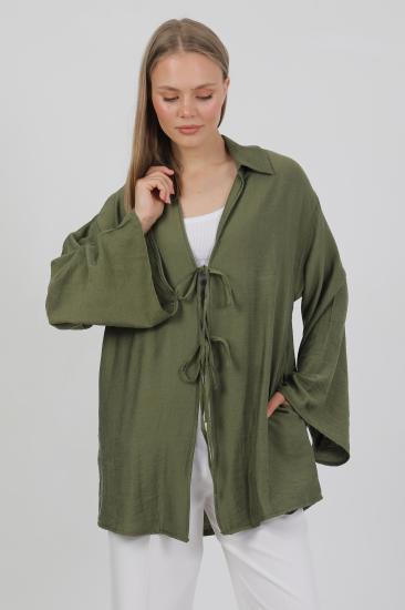 Doğal Viskon Kumaş Cepli Bağcıklı Kadın Kimono