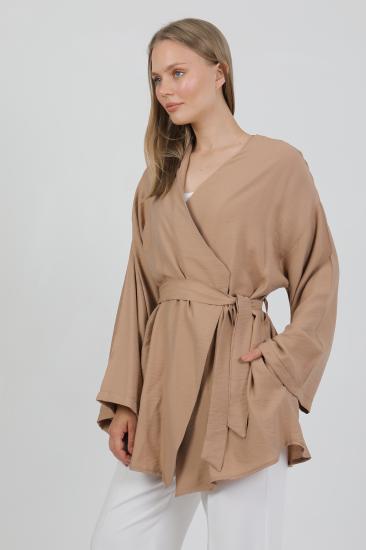 Doğal Viskon Kumaş Cepli Kemerli Kadın Kimono