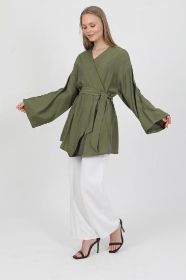 Doğal Viskon Kumaş Cepli Kemerli Kadın Kimono