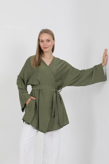Doğal Viskon Kumaş Cepli Kemerli Kadın Kimono