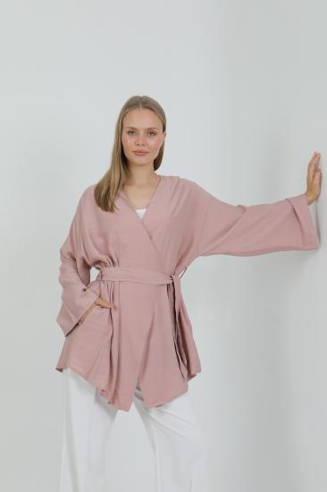 Doğal Viskon Kumaş Cepli Kemerli Kadın Kimono