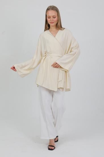 Doğal Viskon Kumaş Cepli Kemerli Kadın Kimono