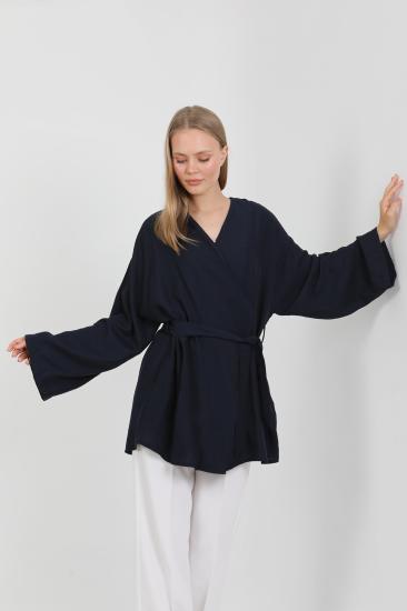 Doğal Viskon Kumaş Cepli Kemerli Kadın Kimono