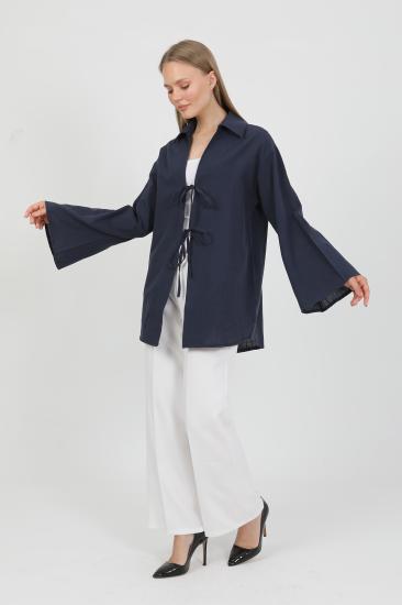 %100 Pamuk Keten Cepli Bağcıklı Kadın Kimono