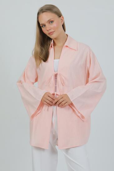 %100 Pamuk Keten Cepli Bağcıklı Kadın Kimono