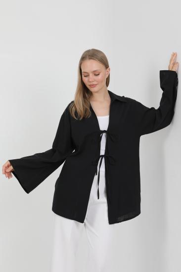 %100 Pamuk Keten Cepli Bağcıklı Kadın Kimono