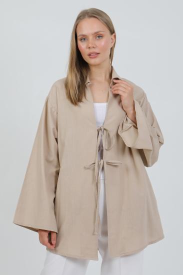 %100 Pamuk Keten Cepli Bağcıklı Kadın Kimono