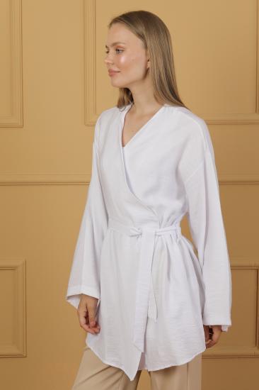Doğal Viskon Kumaş Cepli Kemerli Kadın Kimono