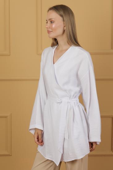 Doğal Viskon Kumaş Cepli Kemerli Kadın Kimono
