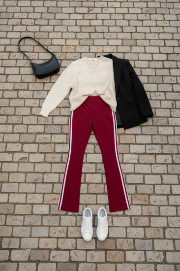 Yüksek Bel Yan Şeritli İspanyol Paça Kadın Tayt