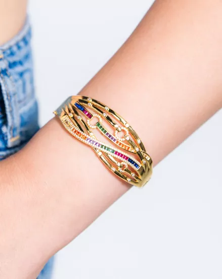 Billy Renkli Taşlı 14 Ayar Altın Kaplama Kelepçe