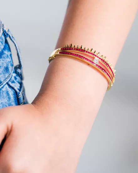 Kısmetly Mor Zirkon Altın Kaplama Üç Sıra Kelepçe