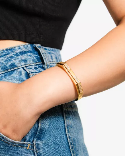 Altın Kaplama Sekizgen Damalı Kelepçe Bileklik