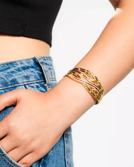 Billy Renkli Taşlı 14 Ayar Altın Kaplama Kelepçe