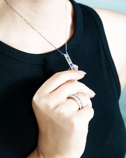 Rainbow Gümüş Kaplama Kolye ve Yüzük Seti