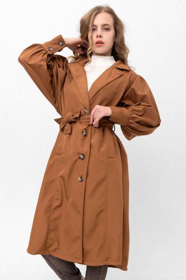 Kadın Balon Kol Yırtmaçlı Oversize Uzun Trençkot