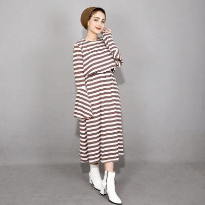 Volan Kollu Yatay Çizgili Elbise