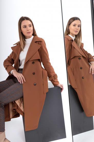 Pastelastore %100 Pamuk Gabardin Uzun (110cm) Astarlı Kemerli Kadın Trençkot 1111