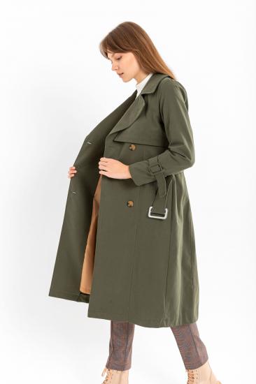 Pastelastore %100 Pamuk Gabardin Uzun (110cm) Astarlı Kemerli Kadın Trençkot 1111