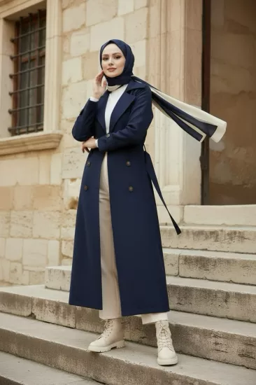 %100 Pamuk Ekstra Uzun (120cm) Tesettür Trençkot